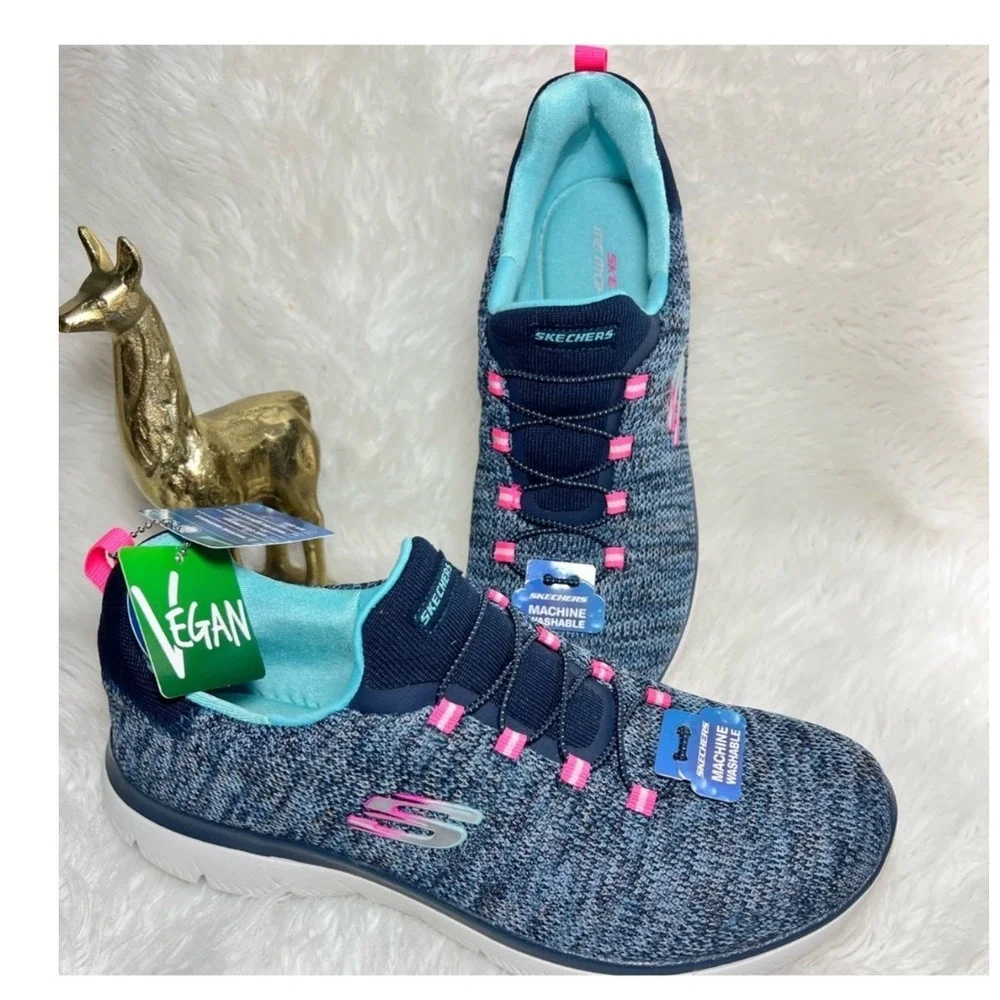 Skechers Summits Navy Multi Vegan Memory Foam Sneakers 149213‎ Women's 9.5 New